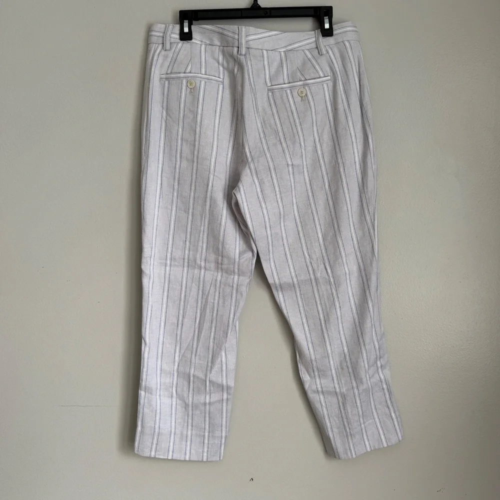 Banana Republic Avery Striped‎ Linen Blend Ankle Pants Grey Blue Womens 12P
